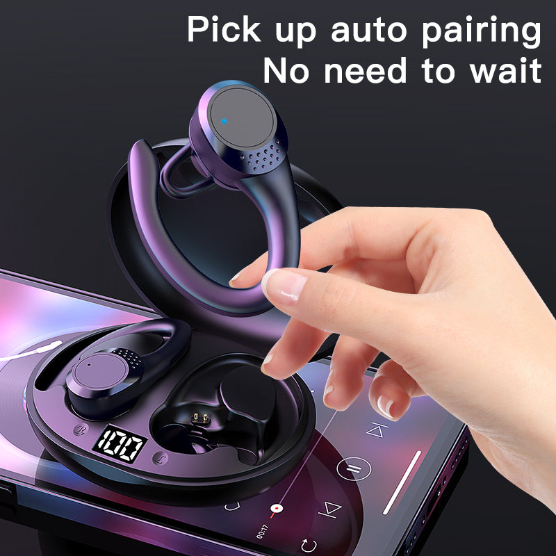 AX9 Bluetooth 5.2 TWS Headset Wireless Earbuds Digital Display Headphones Ear-Hook Sports Earphones