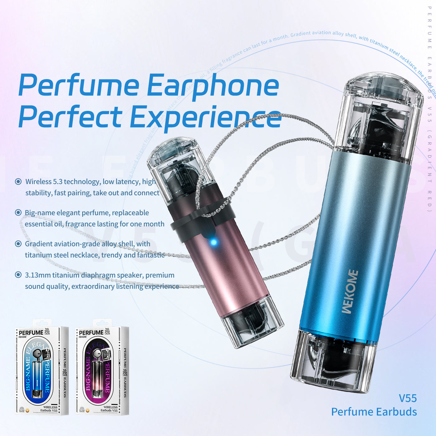 WEKOME V55 Perfume Earphone Wireless Bluetooth 5.3 Headphone with Necklace