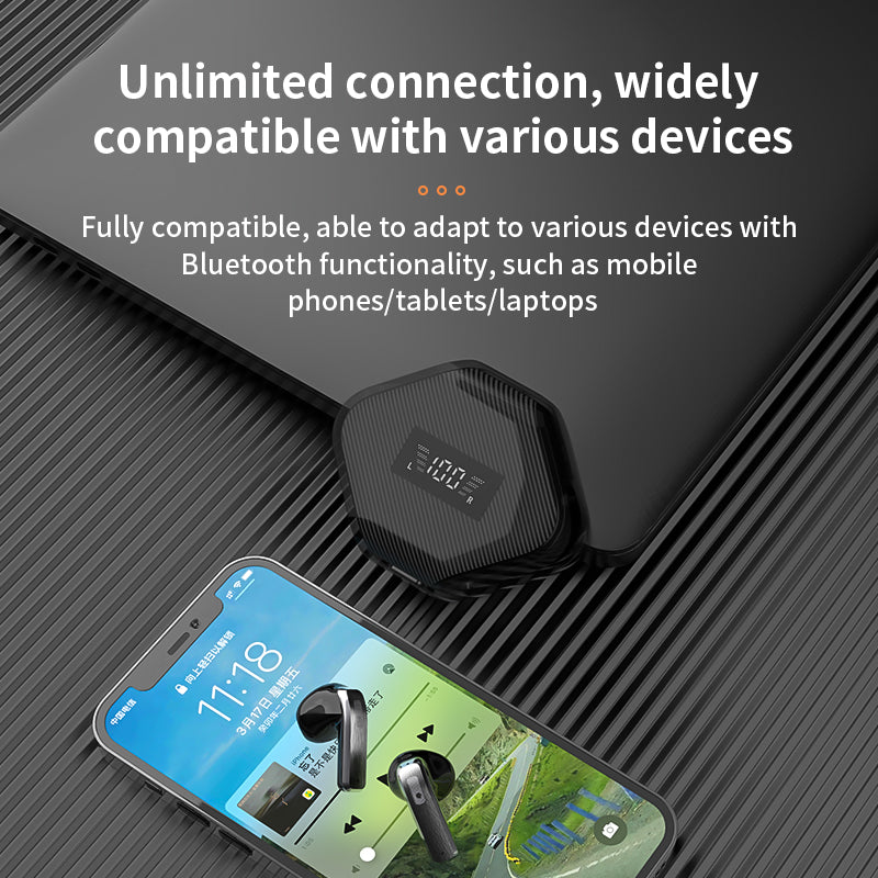 Bezdrátová sluchátka K8 Bluetooth 5.3 ENC s digitálním displejem s nízkou latencí a potlačením hluku