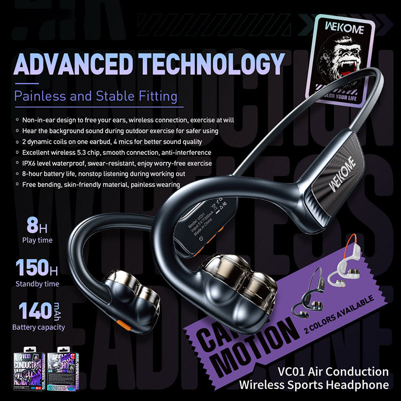 WEKOME VC01 Open Ear Headphone Wireless Bluetooth Air Conduction Earphone for Workout Running Gym Working Travel