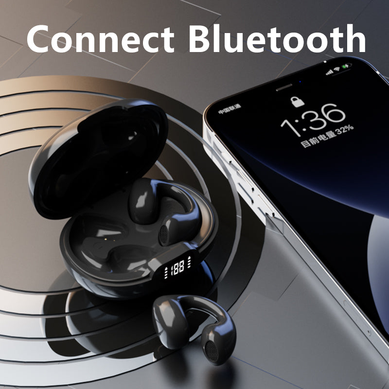 FINEBLUE F350 Stereo Wireless Bluetooth Headset Ear Clip Design Headphone Digital Display Earphone with Charging Case