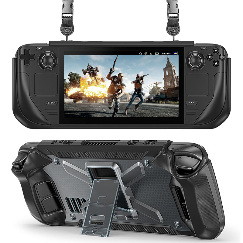 For Steam Deck 2022 TPU+PC Protective Cover Anti-drop Kickstand Case with Shoulder Strap