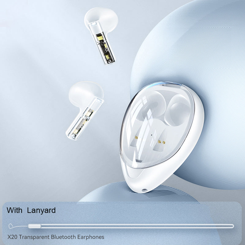 XUNDD X20 Transparentní TWS Bluetooth sluchátka Bezdrátová stereo hudební dotyková sluchátka