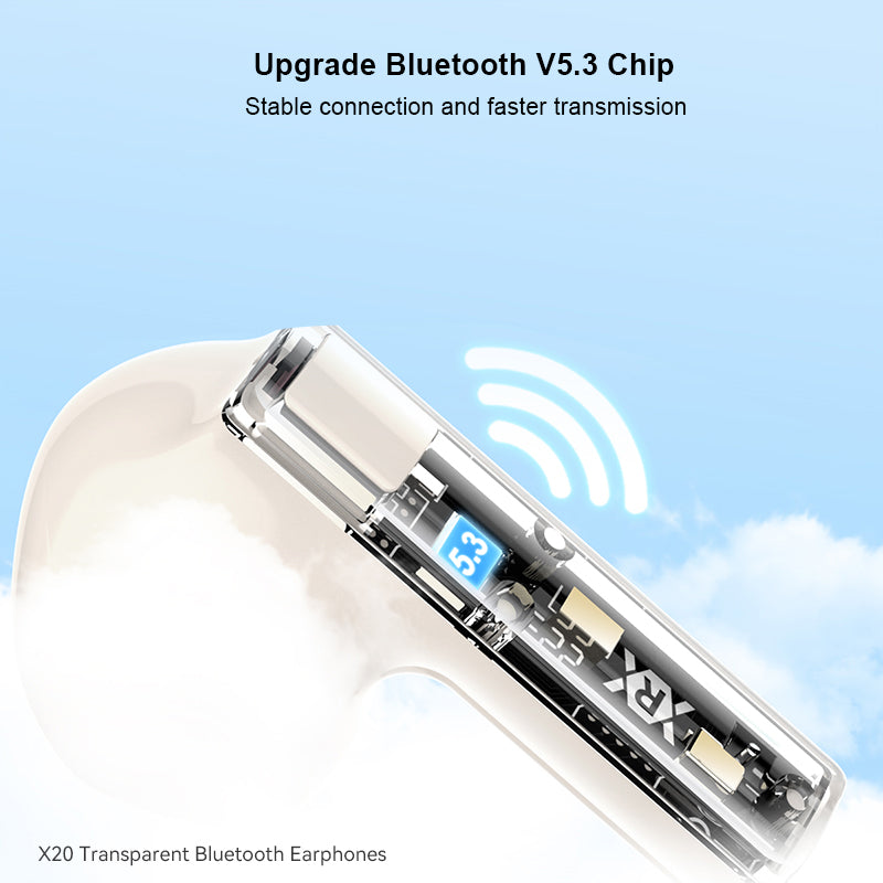XUNDD X20 Transparentní TWS Bluetooth sluchátka Bezdrátová stereo hudební dotyková sluchátka
