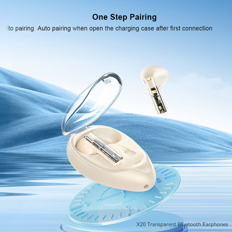 XUNDD X20 Transparentní TWS Bluetooth sluchátka Bezdrátová stereo hudební dotyková sluchátka
