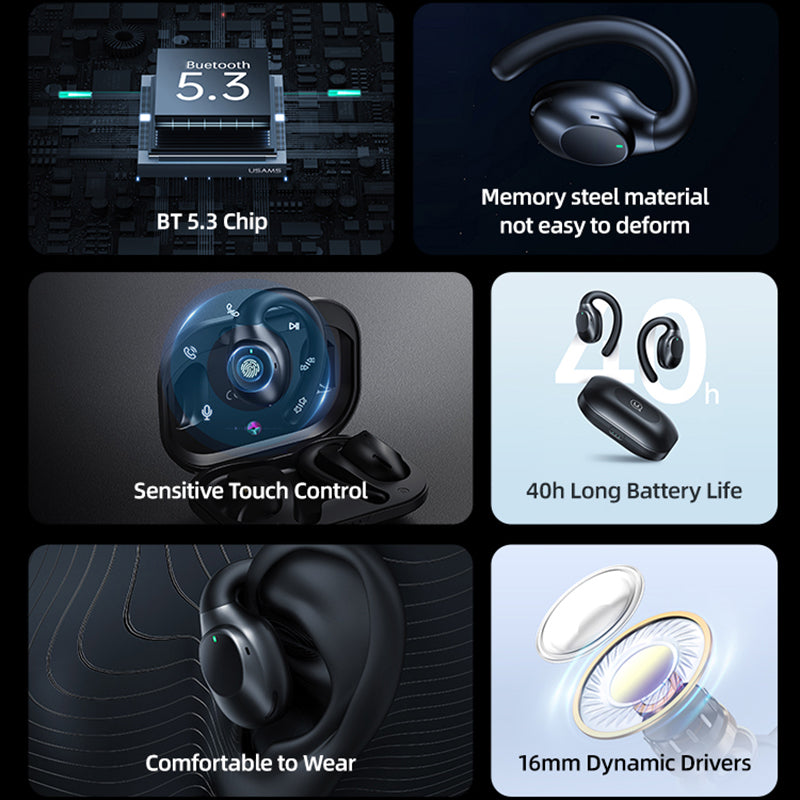 USAMS EM Series EM20 Bluetooth 5.3 Earhook Sports Headset Stereo Wireless Music Earphone