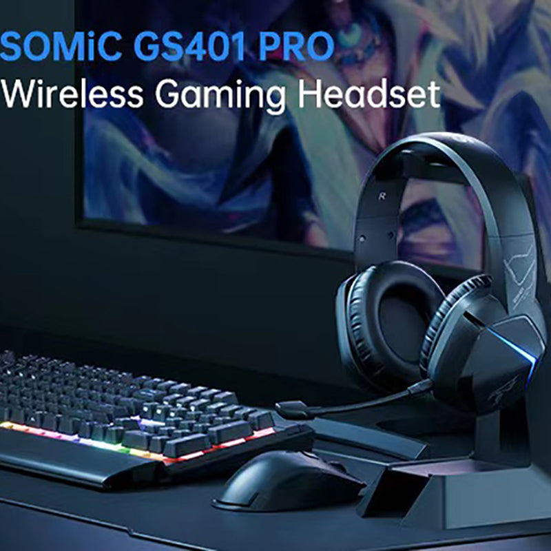 SOMIC GS401PRO 2.4G Wireless Bluetooth Headset Low Latency Gaming Headphone with RGB Light