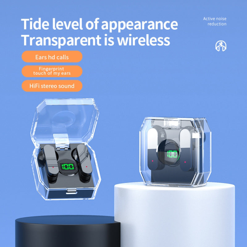 K30 Transparent Capsule Digital Touch Bluetooth Headset Half-In-Ear bezdrátová sluchátka s 200mAh nabíjecím pouzdrem