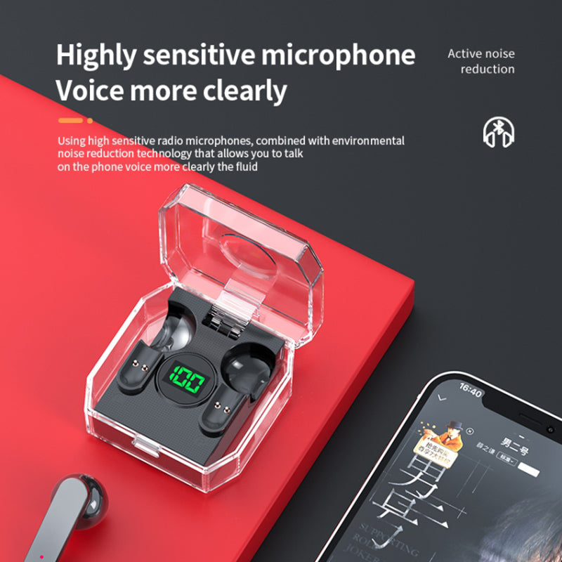 K30 Transparent Capsule Digital Touch Bluetooth Headset Half-In-Ear bezdrátová sluchátka s 200mAh nabíjecím pouzdrem