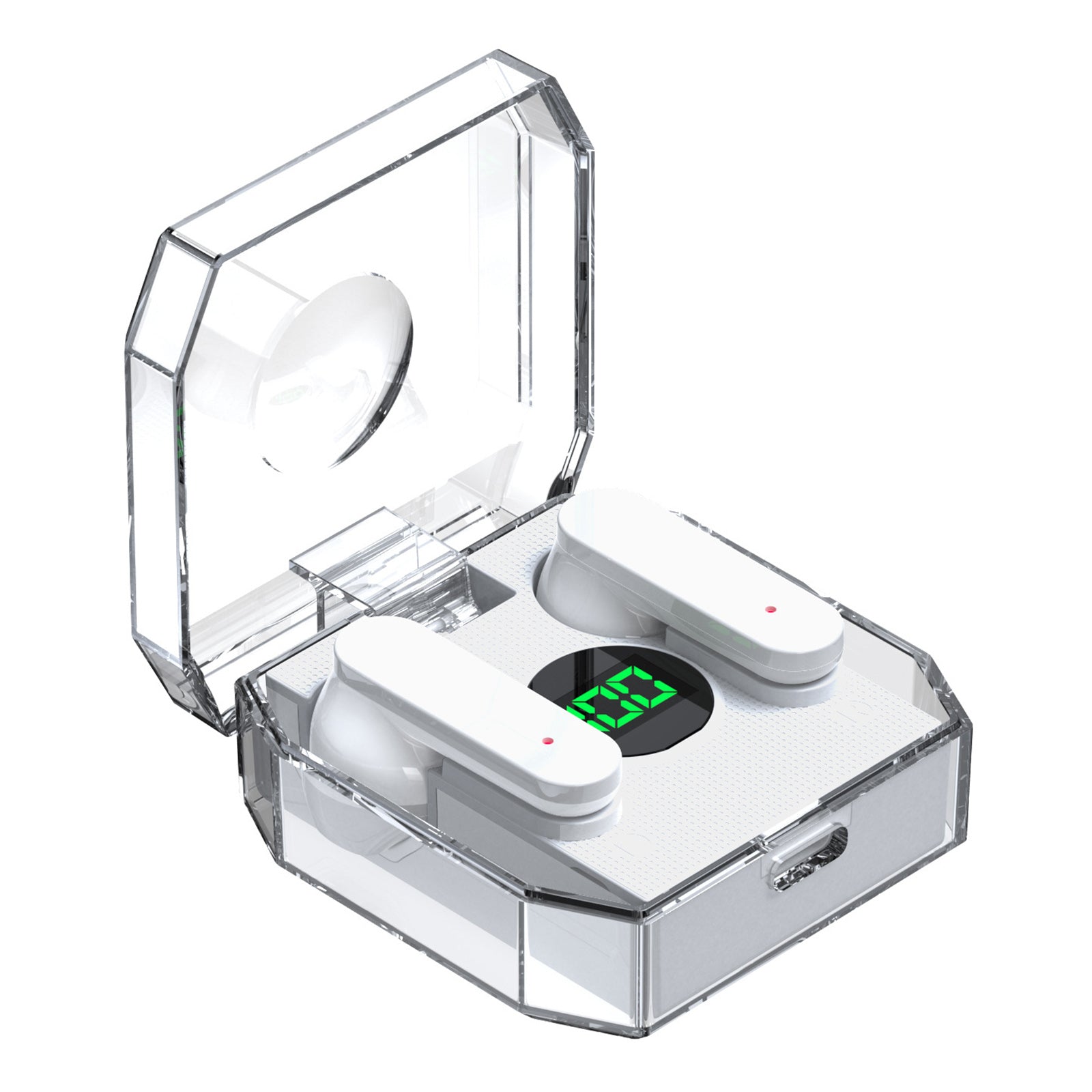 K30 Transparent Capsule Digital Touch Bluetooth Headset Half-In-Ear bezdrátová sluchátka s 200mAh nabíjecím pouzdrem