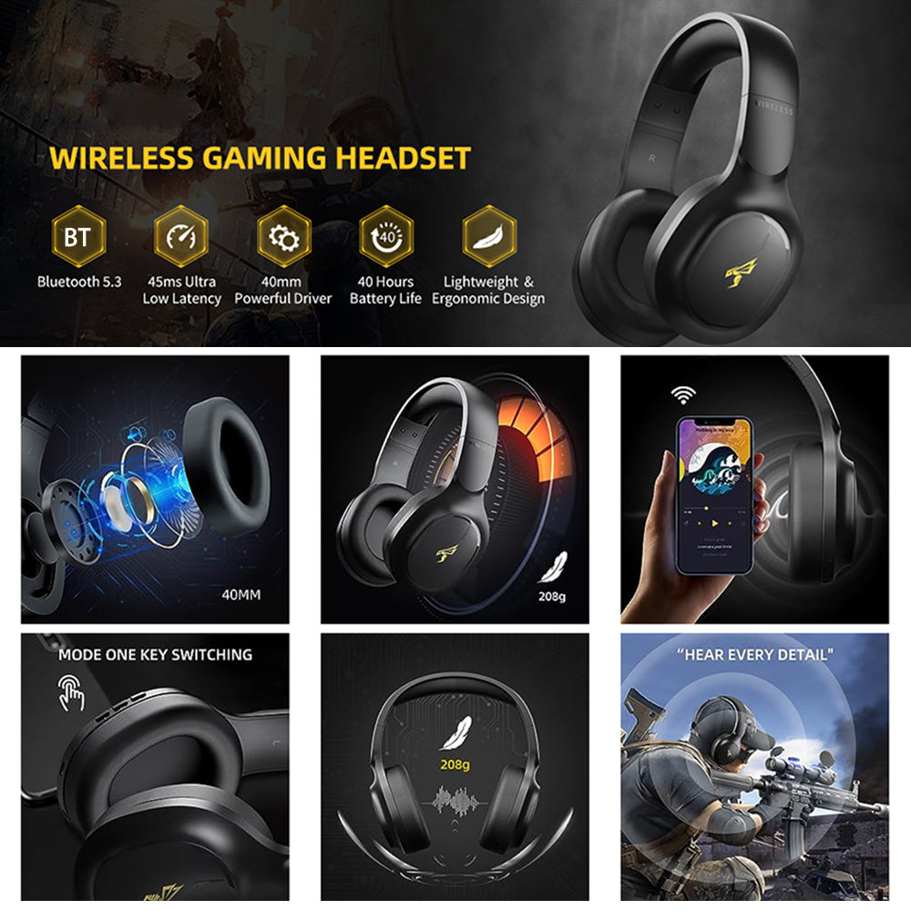 SOMIC M200 Bluetooth Over Ear Headphones Wireless Wired 40 Hrs Stereo Sound Headsets for PC Phone