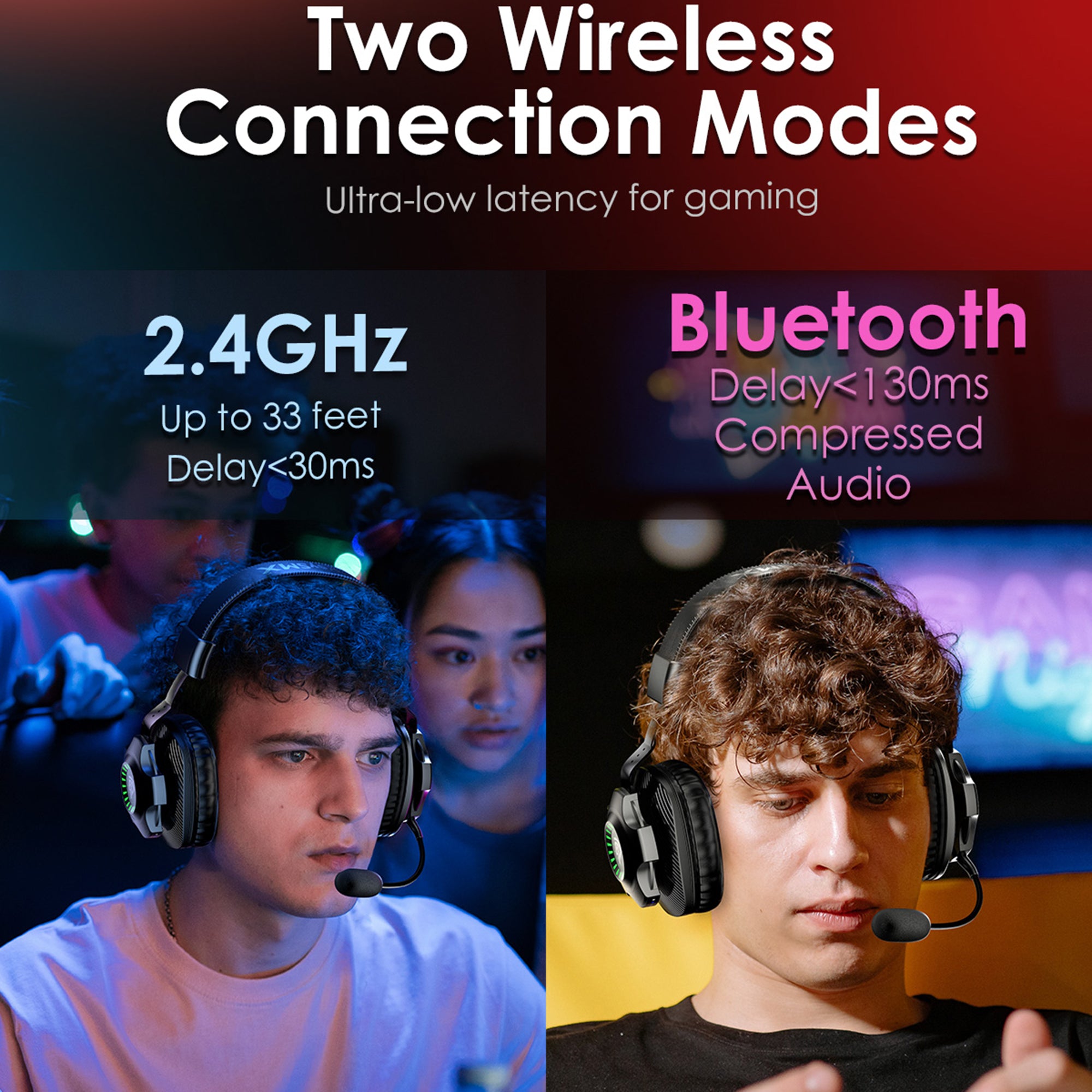 EASYSMX V07W Wireless Headset 3 Modes Gaming Headphones with Noise Cancelling Microphone for PC PS4 PS5