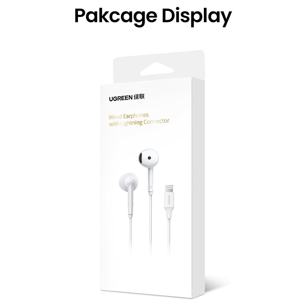UGREEN 80649 HiTune Lightning Earbuds Wired Headset In-Ear Headphones with Mic and Volume Control Compatible with iPhone 13 Pro Max 12 11 SE XR XS X iPod iPad Air Mini (MFi Certified)