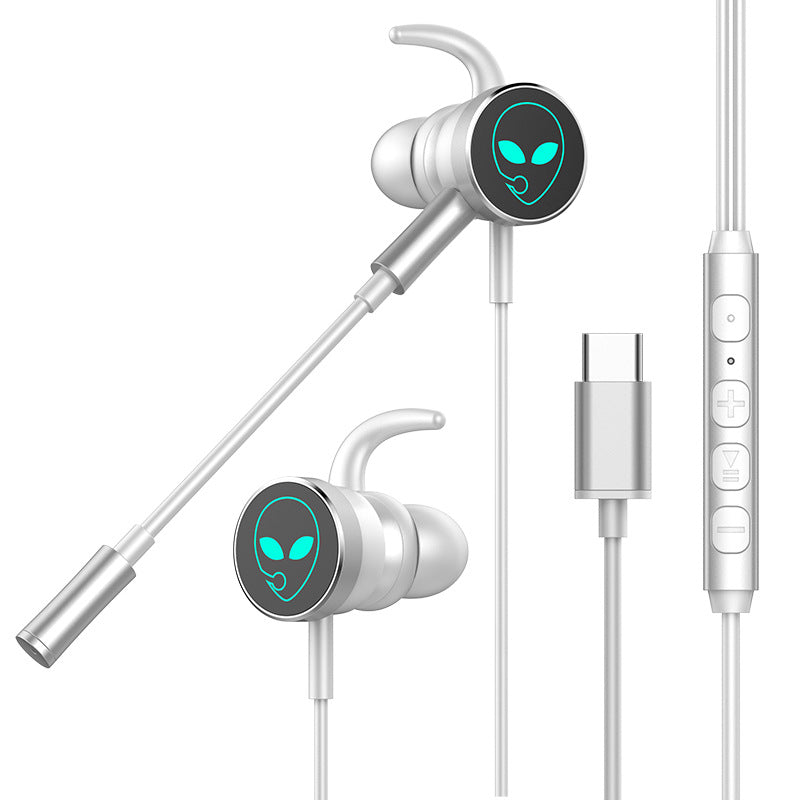 Type-C Plug Wired In-ear Earphone RGB Breathing Light E-sport Gaming Music Headset with Dual Mic