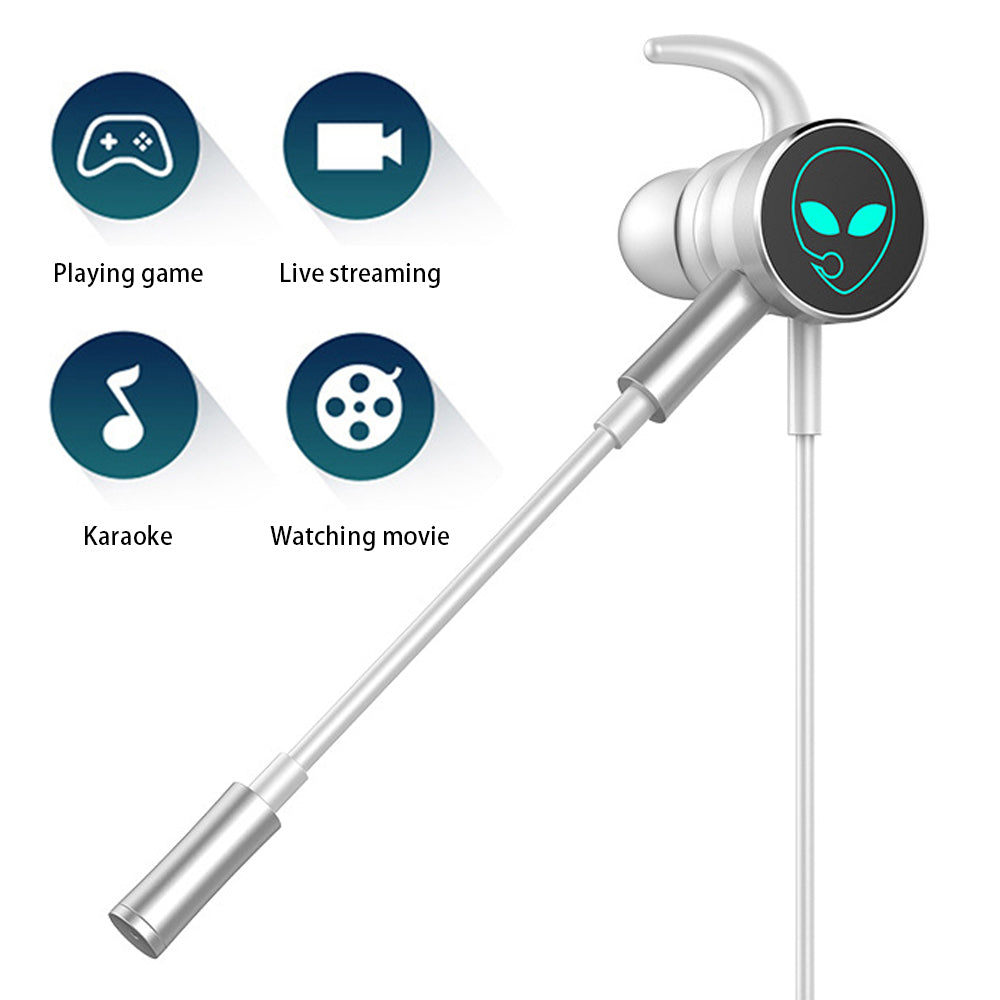 Type-C Plug Wired In-ear Earphone RGB Breathing Light E-sport Gaming Music Headset with Dual Mic