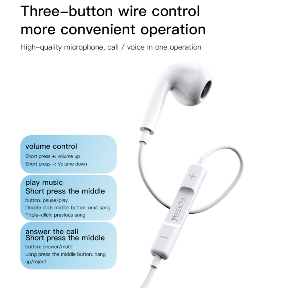 YESIDO YH37 for iPhone Wired Earphone Lightning Port Bluetooth Connection Wire Control Music Headset