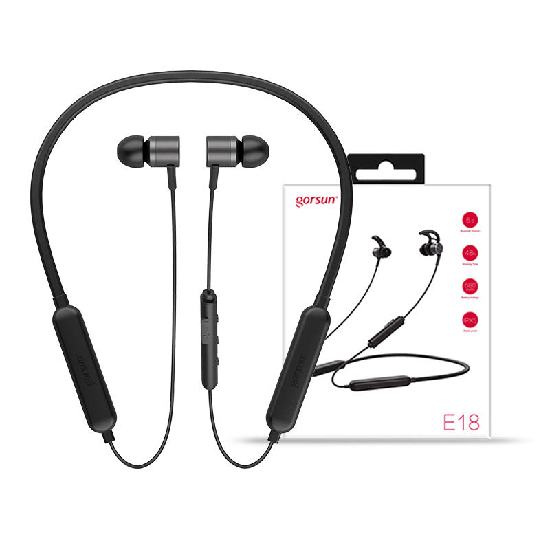 GORSUN E18A Bluetooth 5.0 Neckband Earphones Sports Waterproof Magnetic Headphones Black