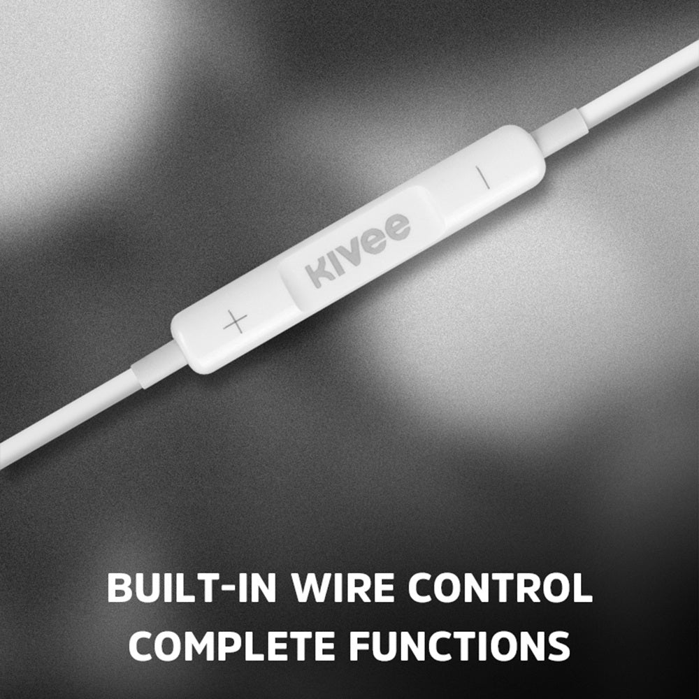 KIVEE KV-MT12 for Mobile Phone Tablet Semi-in-ear Headphones Volume Control 3.5mm Plug Wired Earphones with Mic