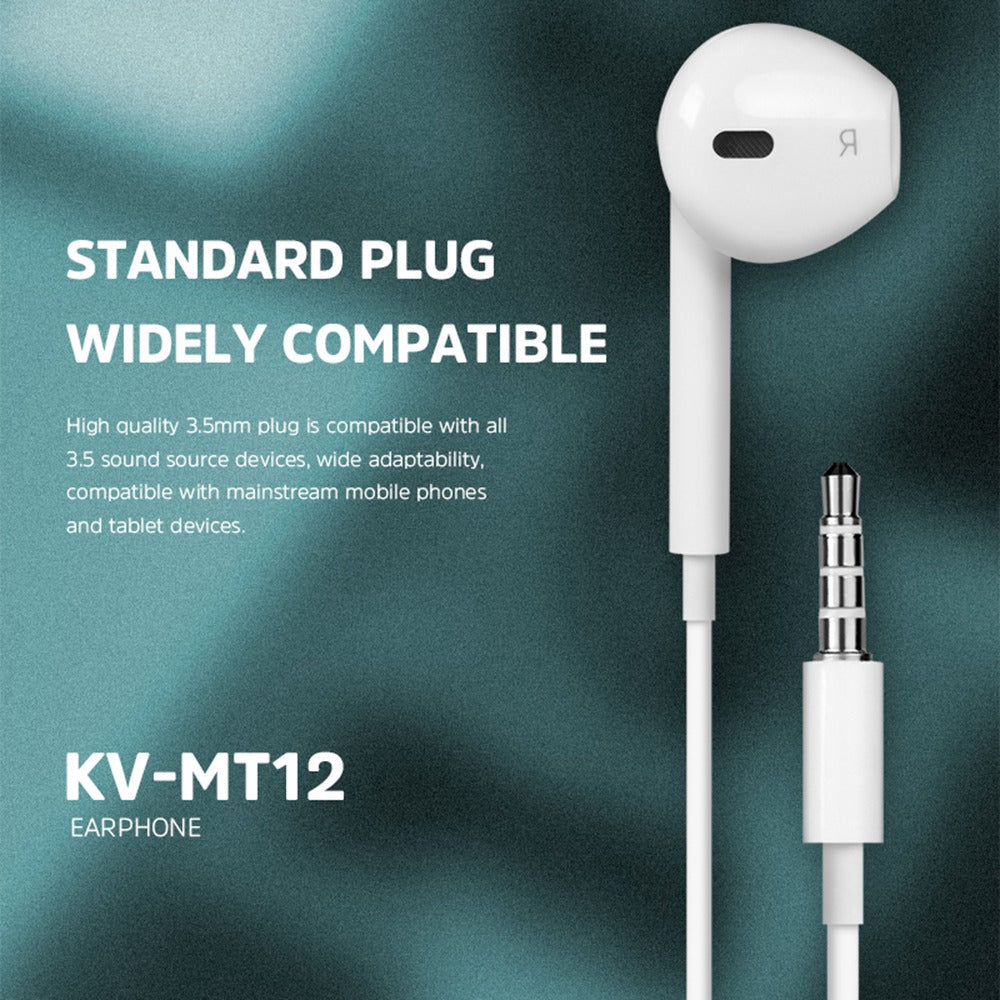 KIVEE KV-MT12 for Mobile Phone Tablet Semi-in-ear Headphones Volume Control 3.5mm Plug Wired Earphones with Mic