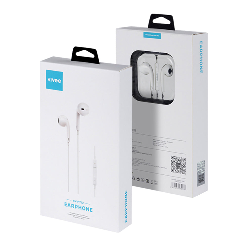 KIVEE KV-MT12 for Mobile Phone Tablet Semi-in-ear Headphones Volume Control 3.5mm Plug Wired Earphones with Mic