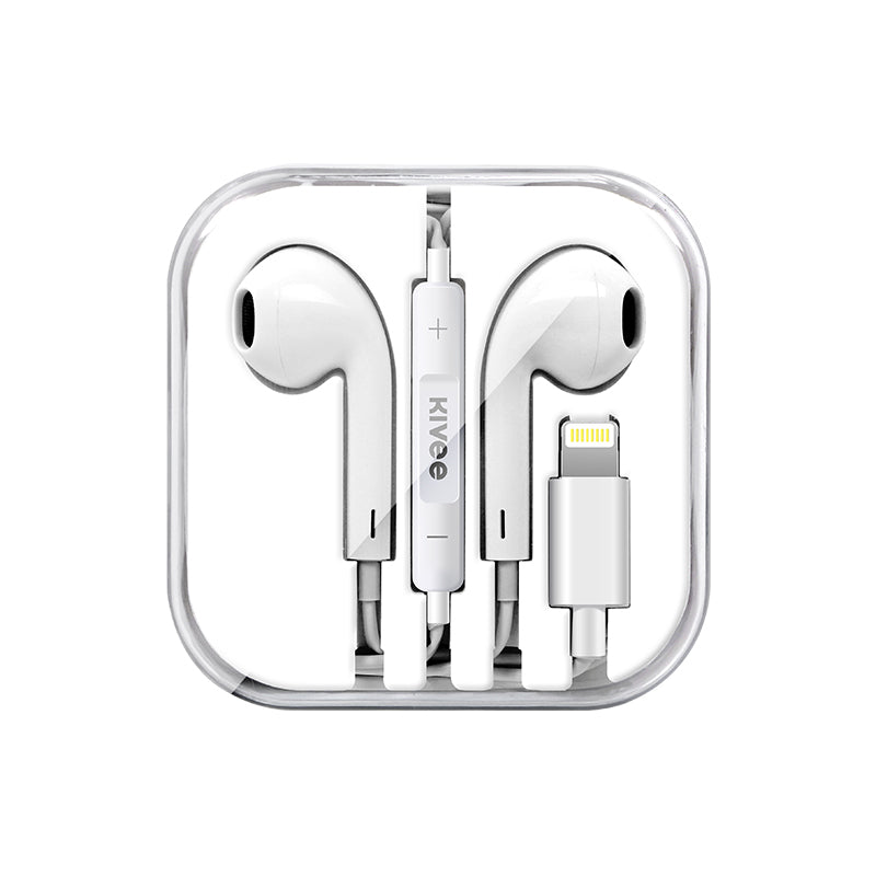 KIVEE KV-MT30 Semi-in-ear Headphones Volume Control Lightning Plug Wired Earphones with Mic