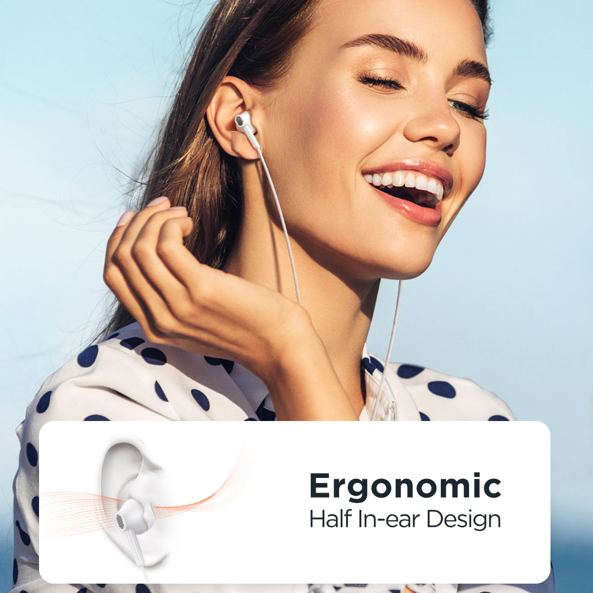 JOYROOM EW05 Angled 3.5mm Plug Headset Half-In-Ear 3.5mm AUX Headphone Built-in Mic HD Clear Stereo Sound Wired Earphone