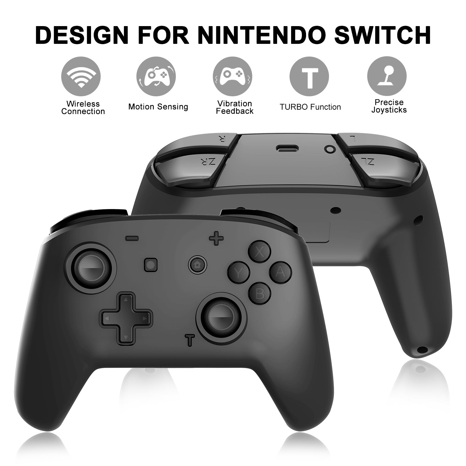 YS06 Wireless Bluetooth Gamepad Game Vibration Joysticks Controller for Nintendo Switch Pro/Lite All Black