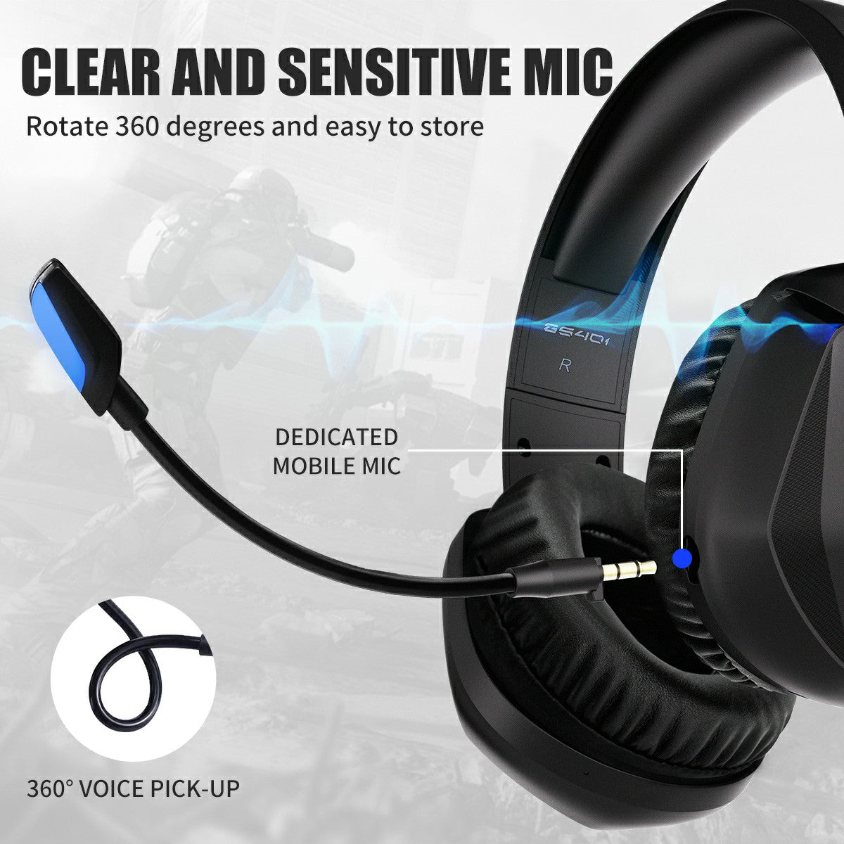 GS401 Surround Sound Gaming Headset with Mic for PC Phone Tablet 2.4G Wireless