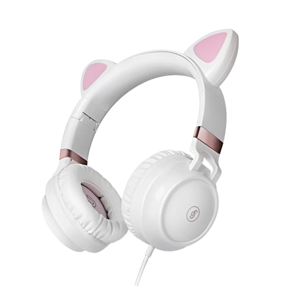 FINGERTIME Cute Cat Ear Wired Headphone Music Stereo Headset with Microphone Adult Girls Kids Headset Gift
