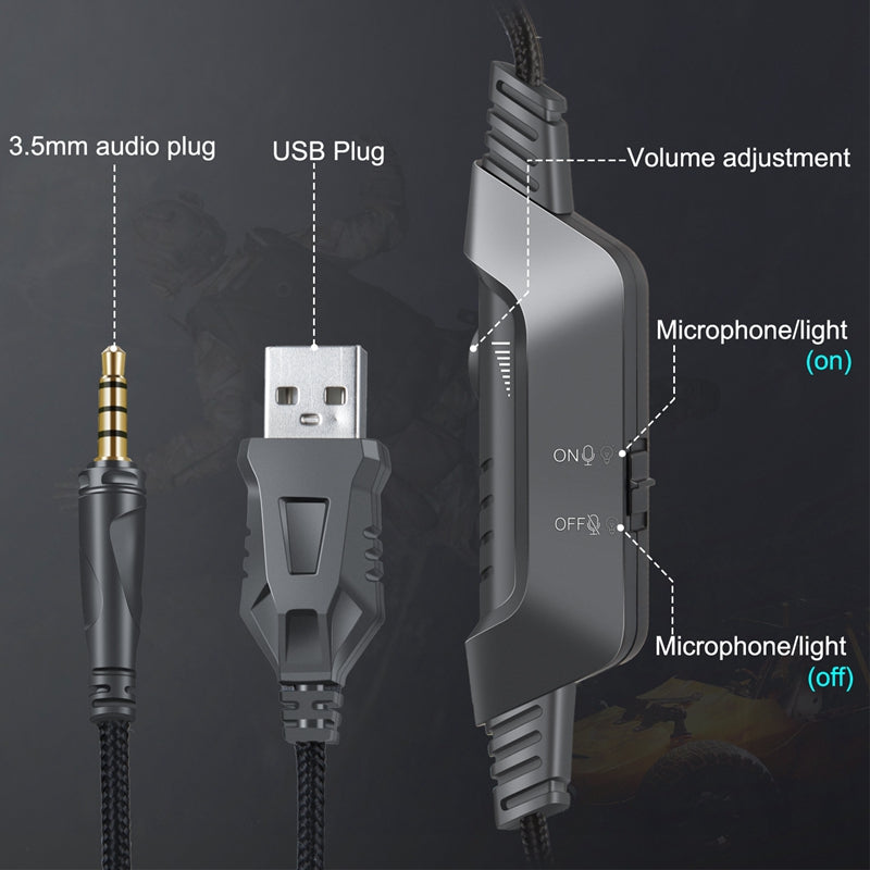 ONIKUMA K6 USB+3.5mm RGB Gaming Headset Head-Mounted Wired PC Stereo Earphone Headphone with Microphone