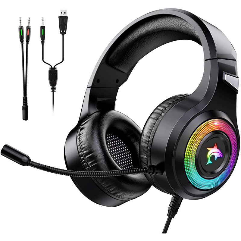 J-ANKKA-F2 Gaming Headset Stereo Noise Canceling Over-Ear Headphone with Mic LED Light for PS4 PS5 Xbox One PC