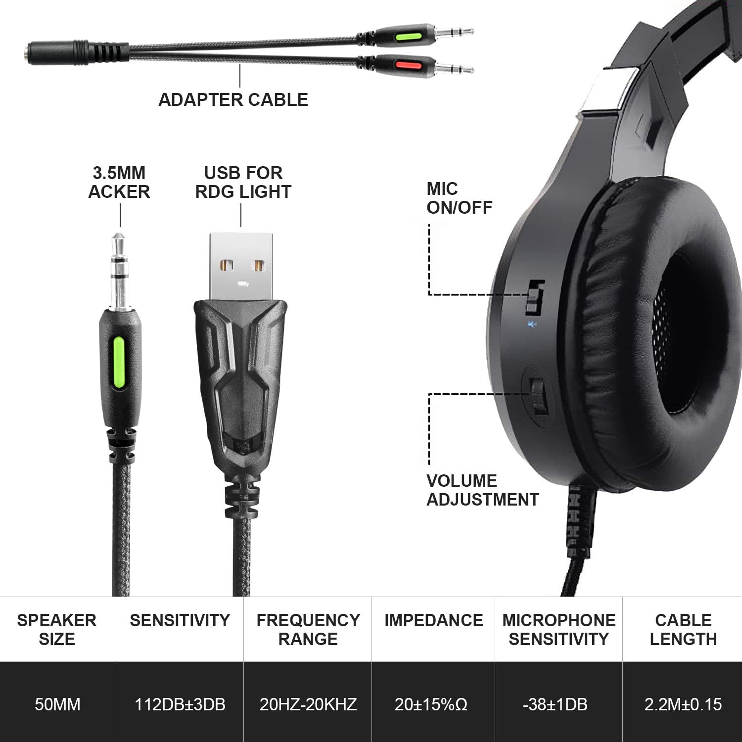 J-ANKKA-F2 Gaming Headset Stereo Noise Canceling Over-Ear Headphone with Mic LED Light for PS4 PS5 Xbox One PC