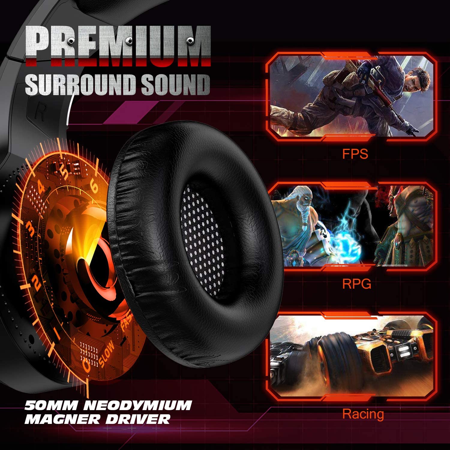 J-ANKKA-F2 Gaming Headset Stereo Noise Canceling Over-Ear Headphone with Mic LED Light for PS4 PS5 Xbox One PC