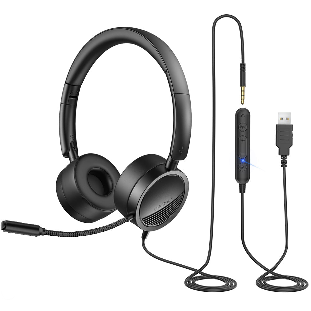 LINK DREAM H360 USB Headset with Microphone for Computer 3.5mm Earphone Mute Noise Cancelling Call Center Headphones