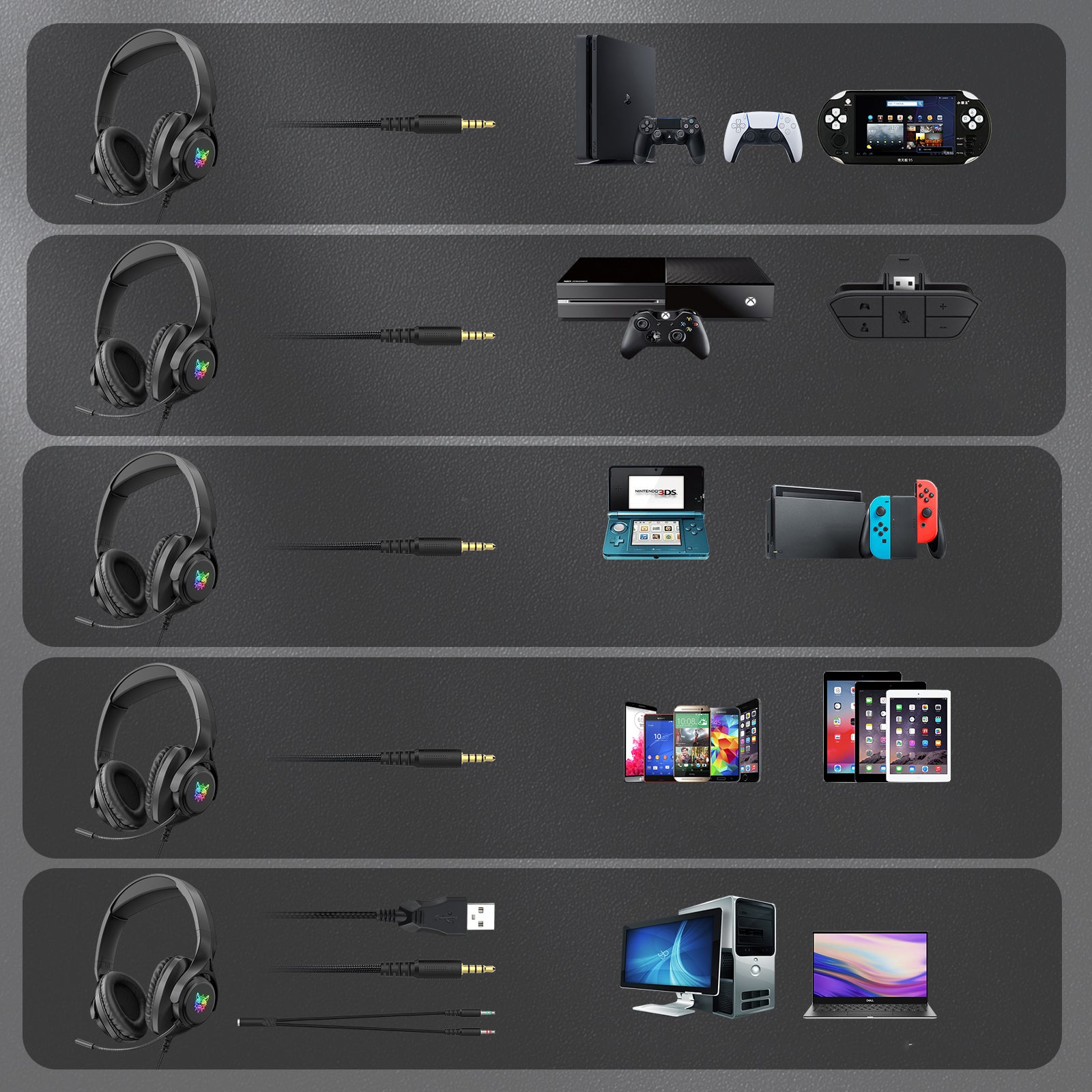 ONIKUMA X16 3.5mm+USB Wired Headset with Noise Reduction Microphone Surround Sound RGB Light Computer Headset