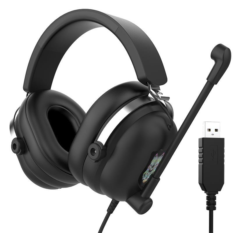 DANYIN T30 Head-Mounted PC Wired Headset Wire-Controlled Gaming Headphone with RGB LED Light for Computers