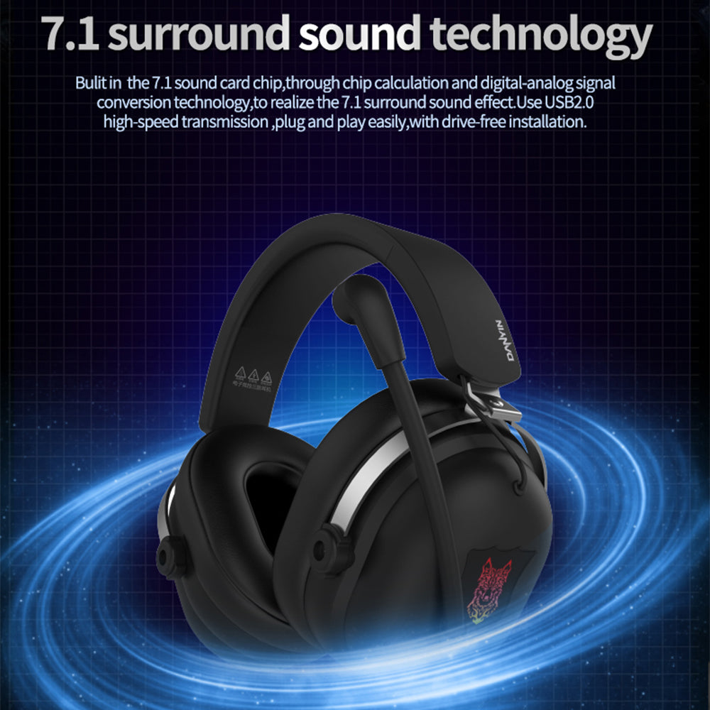 DANYIN T30 Head-Mounted PC Wired Headset Wire-Controlled Gaming Headphone with RGB LED Light for Computers