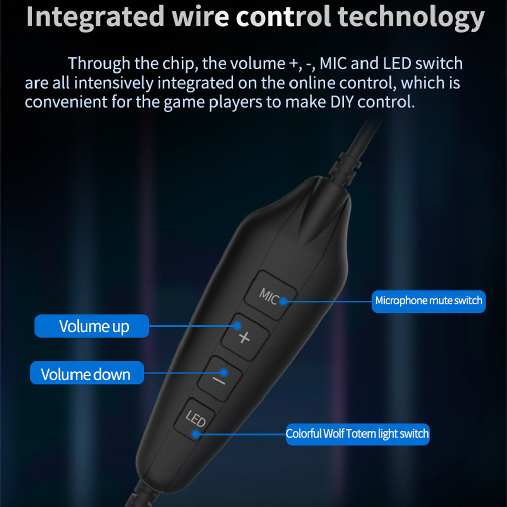 DANYIN T30 Head-Mounted PC Wired Headset Wire-Controlled Gaming Headphone with RGB LED Light for Computers