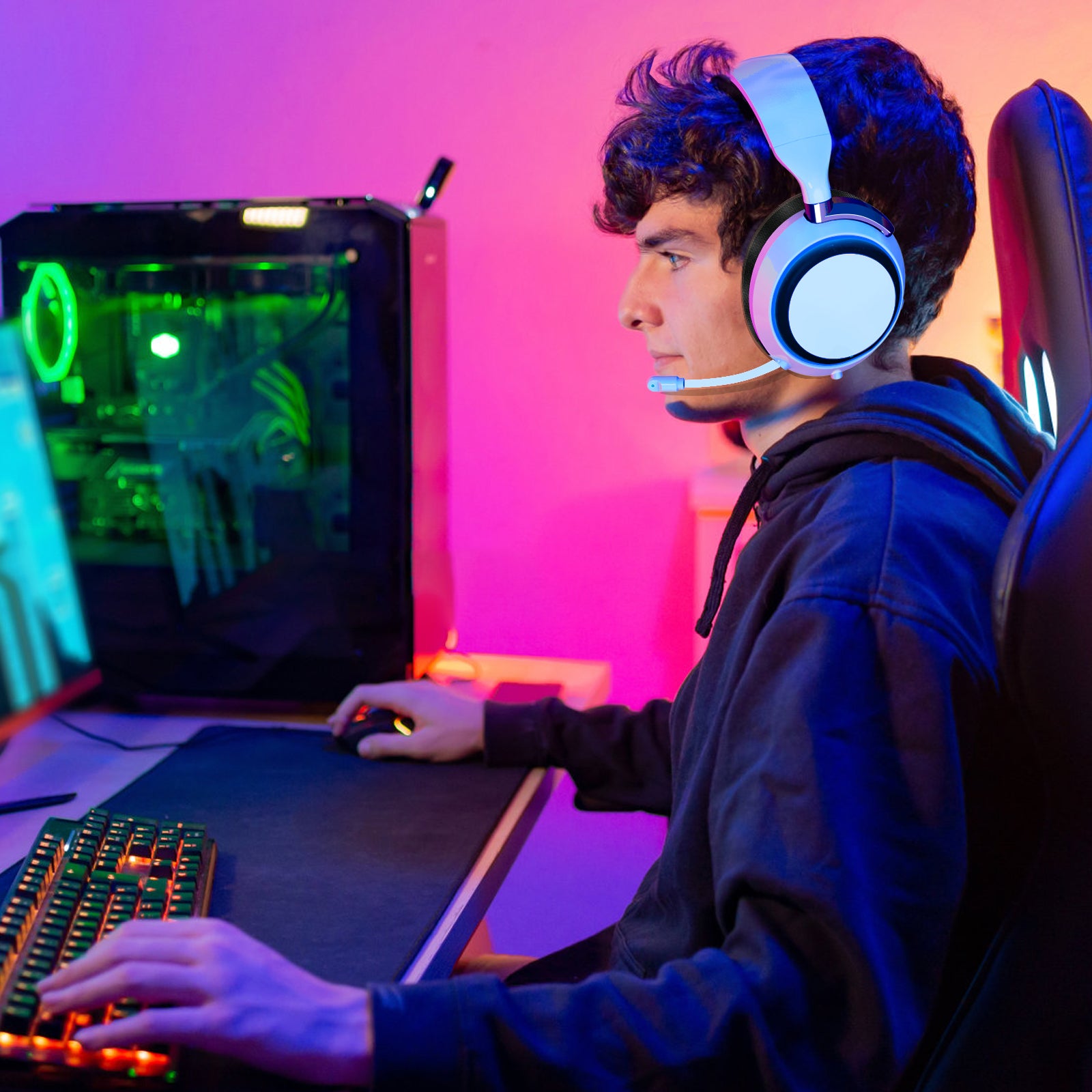 TARGEAL 916 USB Gaming Headset PC Wired Headphone 360-degree Noise Cancelling Mic 7.1 Channel Surround Sound Earphone with RGB LED for PS4 PS5 Nintendo Switch