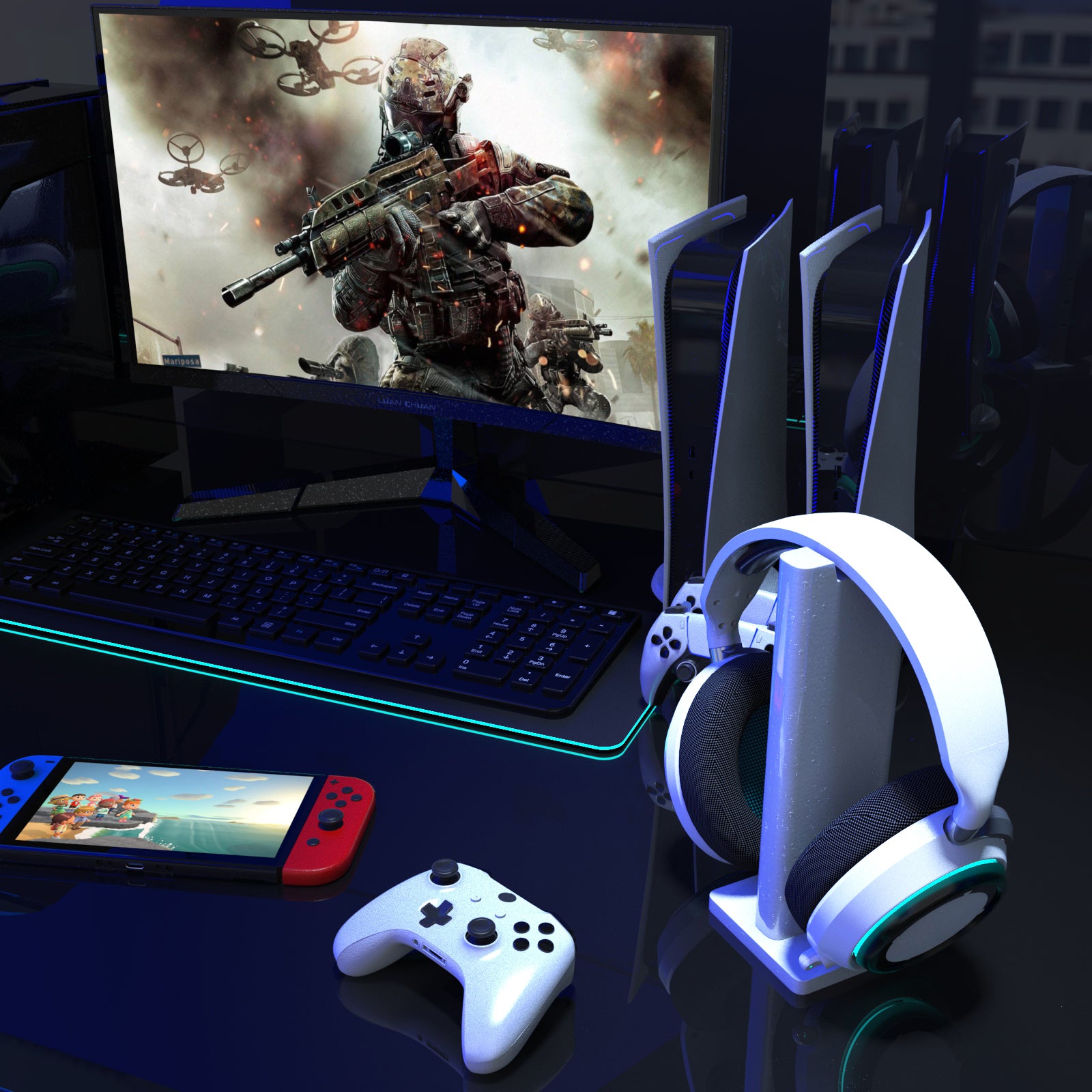 TARGEAL 916 USB Gaming Headset PC Wired Headphone 360-degree Noise Cancelling Mic 7.1 Channel Surround Sound Earphone with RGB LED for PS4 PS5 Nintendo Switch