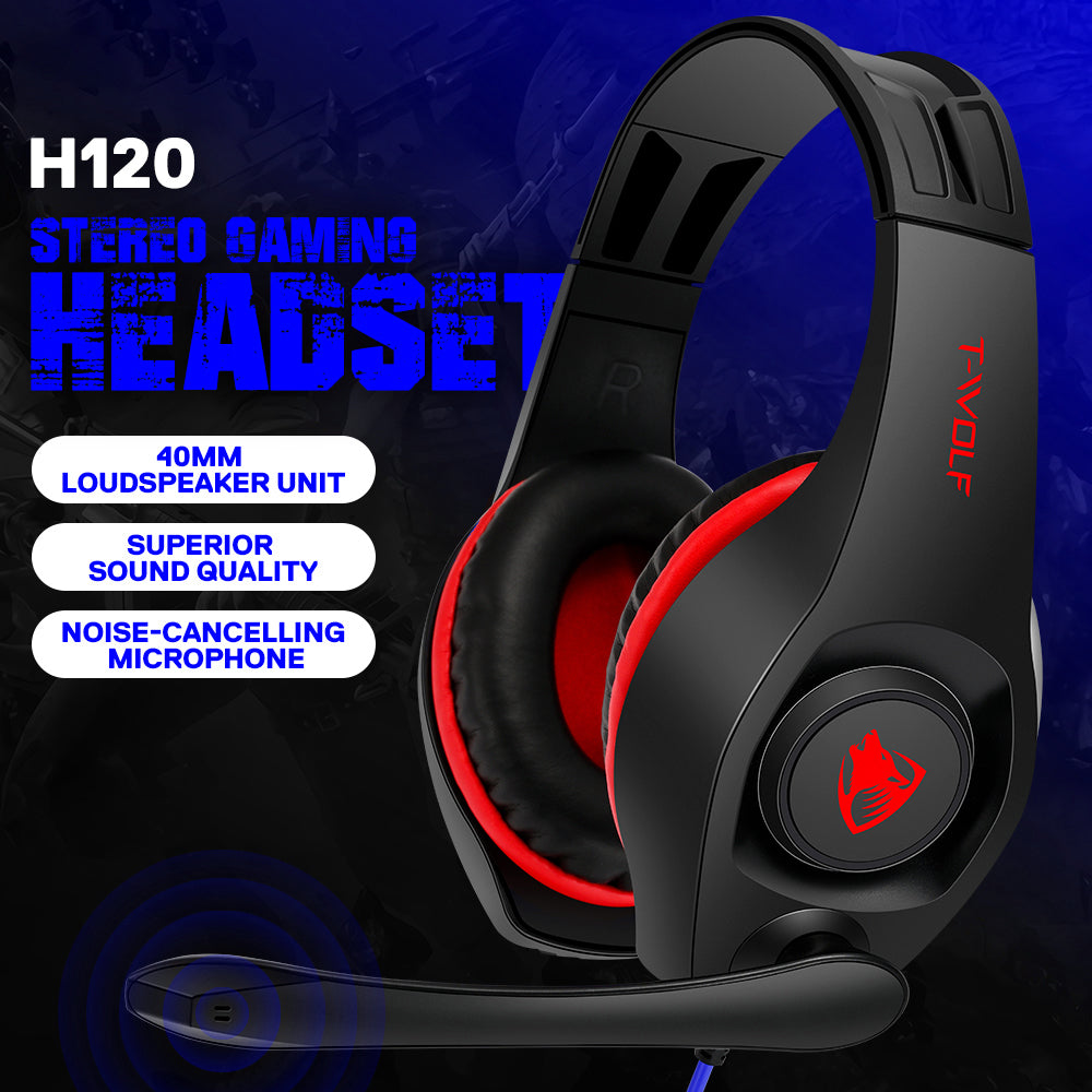 T-VOLF H120 Cord Headphone PC Gaming Earphone Universal 3.5mm AUX Audio Wired HD Stereo Headset with Volume Control