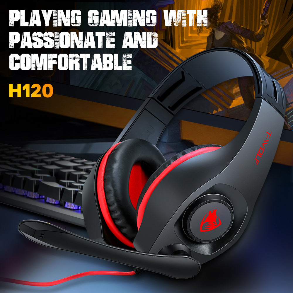 T-VOLF H120 Cord Headphone PC Gaming Earphone Universal 3.5mm AUX Audio Wired HD Stereo Headset with Volume Control