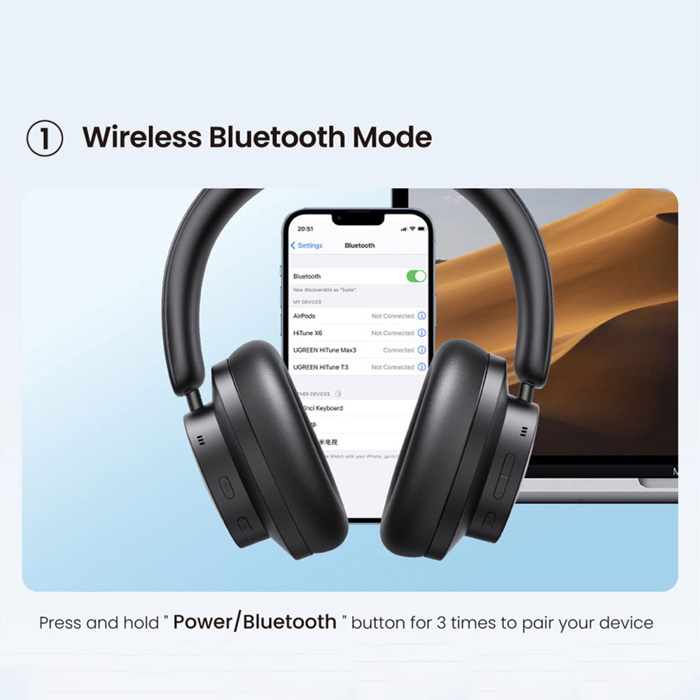 UGREEN 90422 HiTune Max3 Wireless Headset Mix 35dB ANC Active Noise Cancelling Earphone Bluetooth Headphone with 3.5mm Audio Cable