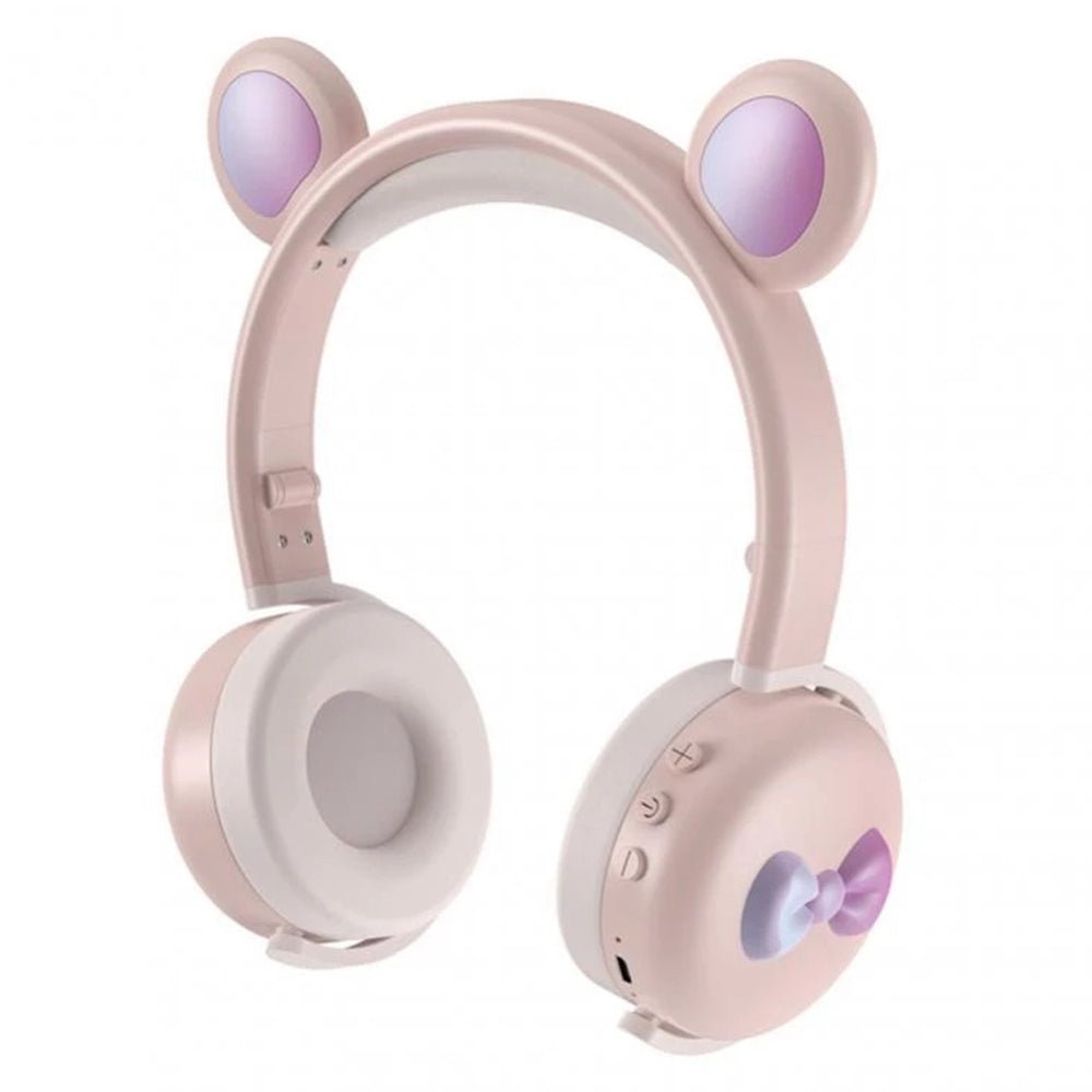 BK7 Cute Bear Wireless Bluetooth Headset Cartoon LED Light AUX-In Over Ear Headphone Children's Gift (CE Certificated)
