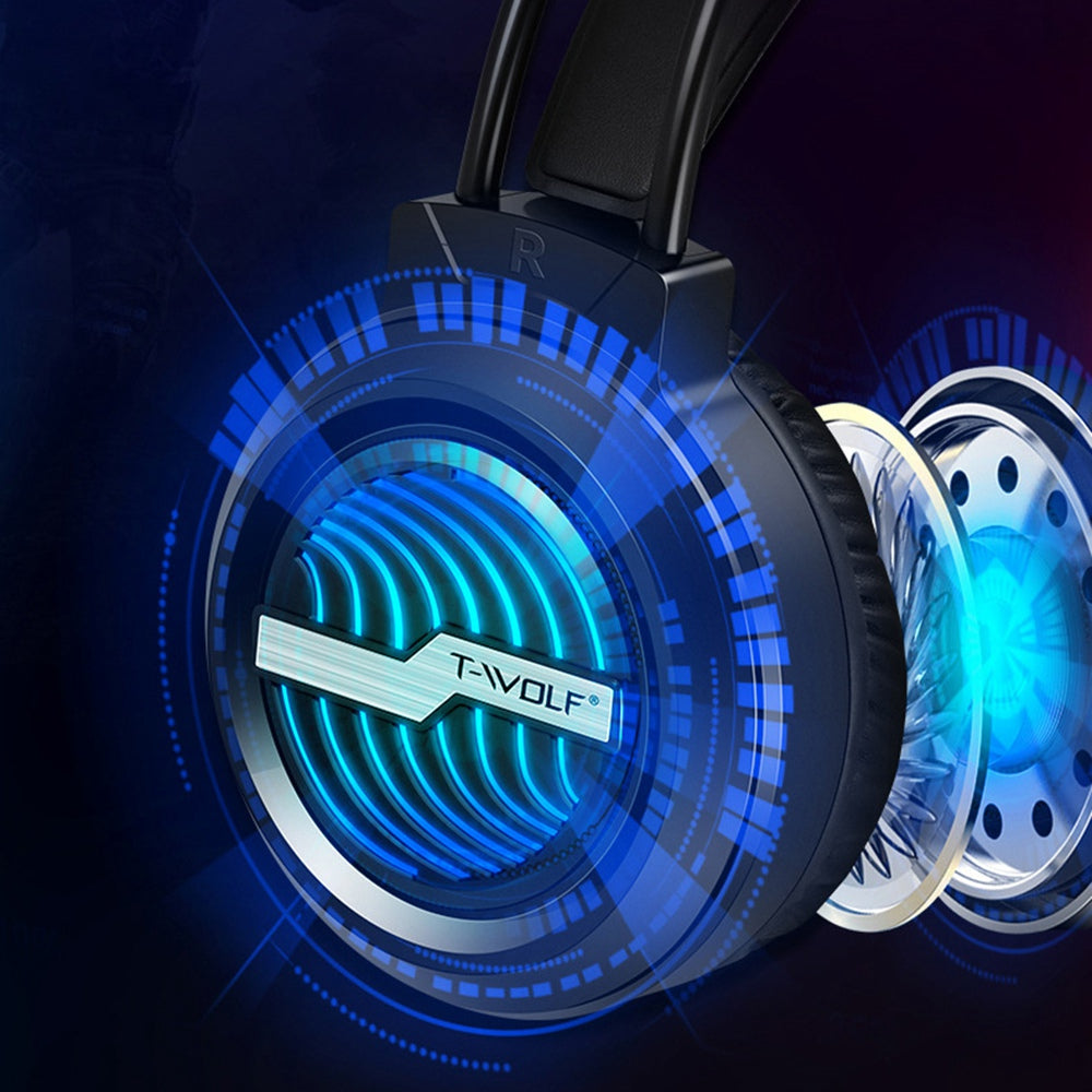 T-WOLF H130 Gaming Headset with Colorful Light Noise-Canceling Microphone Wired Lightweight Headphone Stretchable Earphone with 3.5mm Jack for Laptop Computer