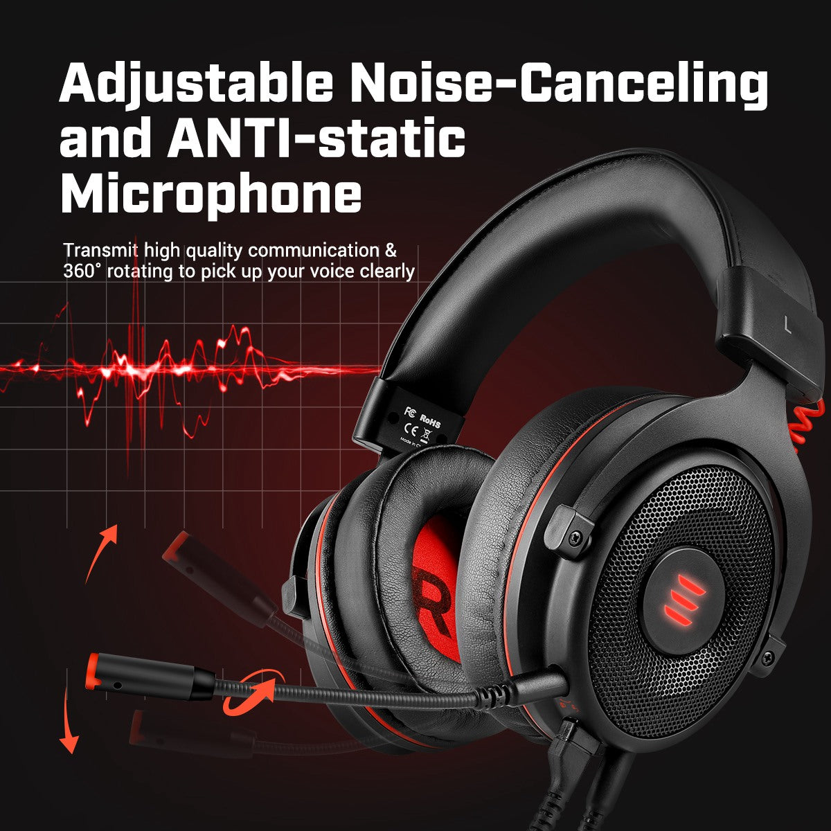 EKSA E900 Pro for Xbox PC Wired Gaming Headset Virtual 7.1 Surround Sound USB 3.5mm LED Headphones with Mic Volume Control