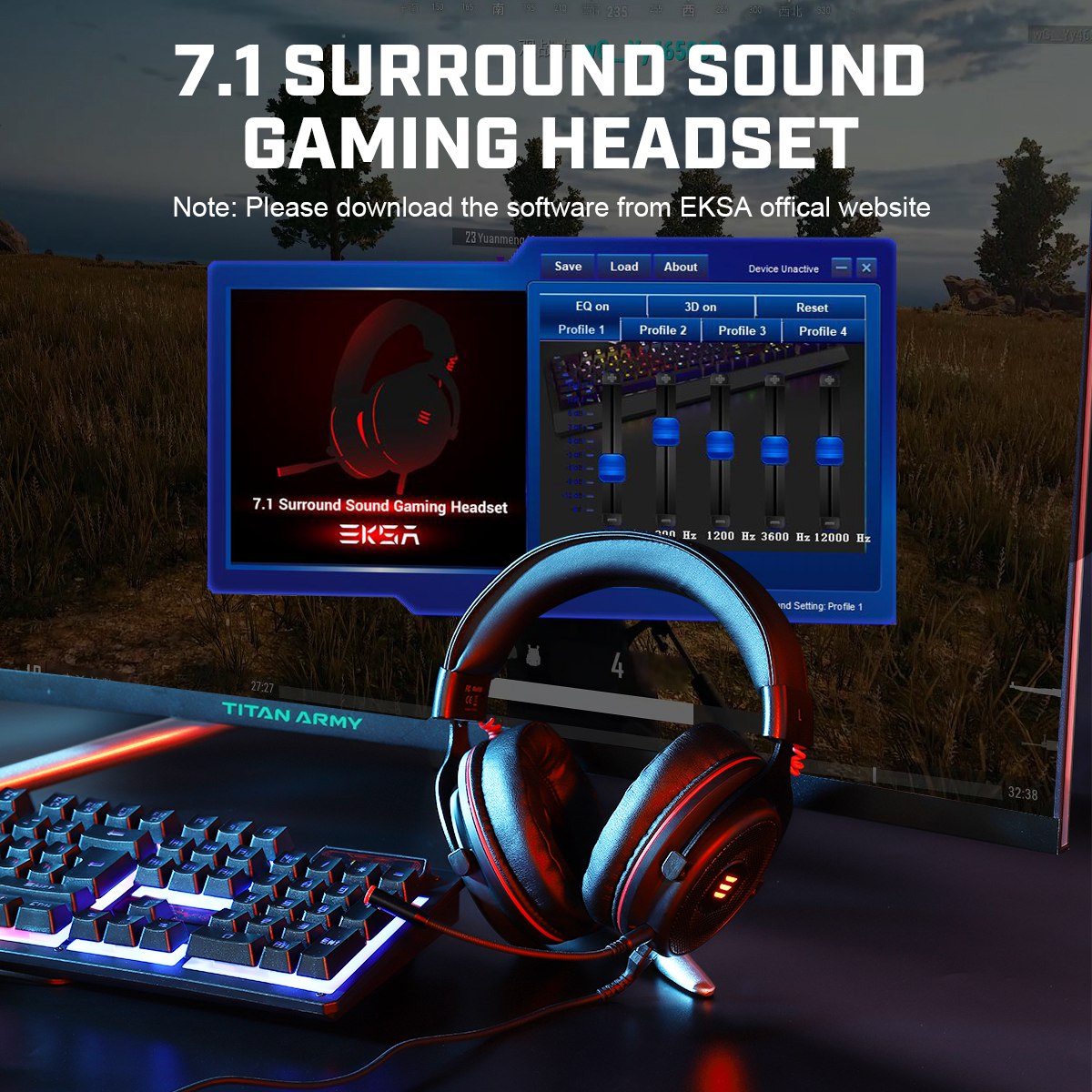 EKSA E900 Pro for Xbox PC Wired Gaming Headset Virtual 7.1 Surround Sound USB 3.5mm LED Headphones with Mic Volume Control