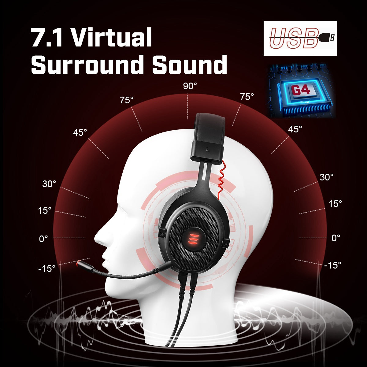 EKSA E900 Pro for Xbox PC Wired Gaming Headset Virtual 7.1 Surround Sound USB 3.5mm LED Headphones with Mic Volume Control