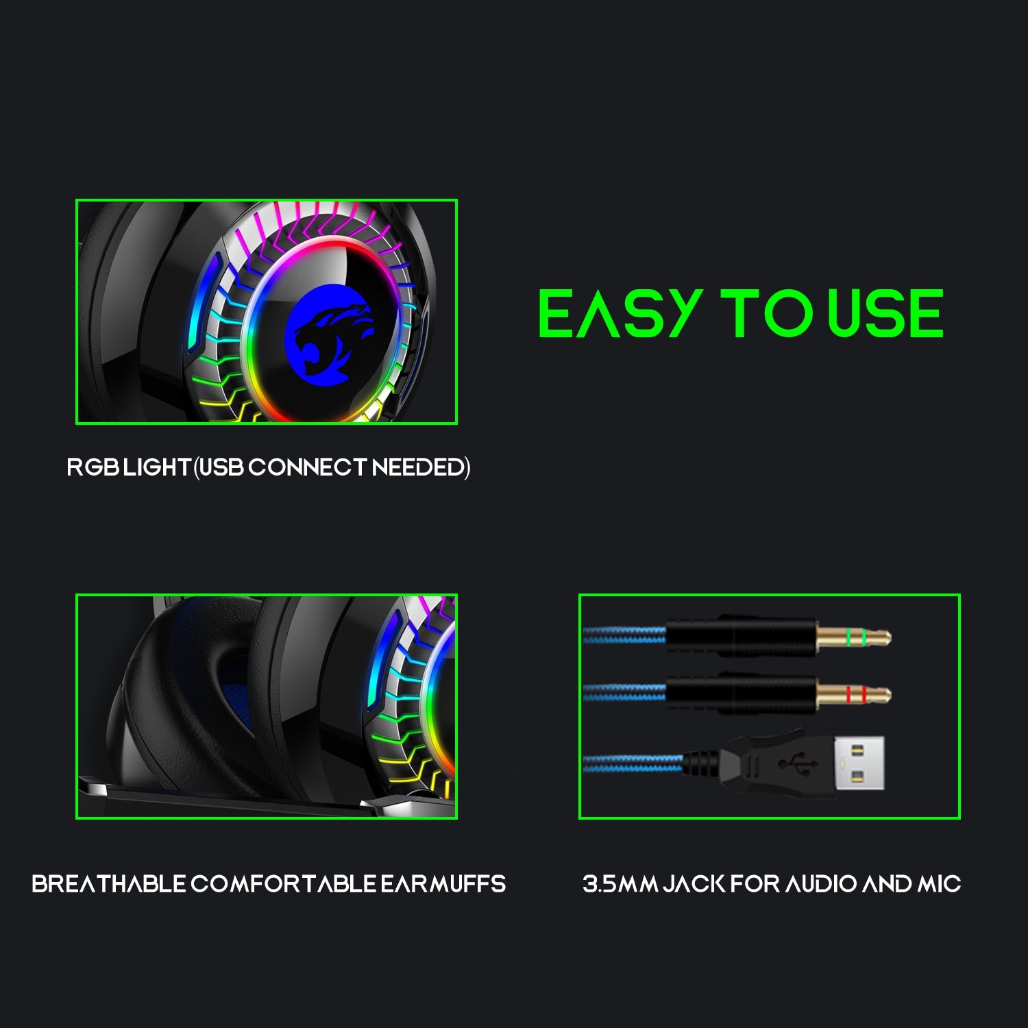 IMYB A60 RGB Light PC Gaming Headset Low Delay Noise Canceling Microphone Headphone