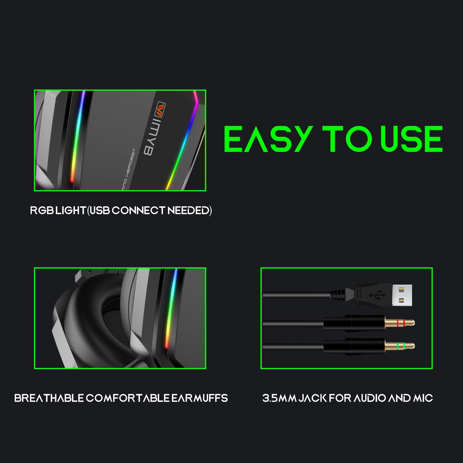 IMYB A32 Wired Over-Ear Headset Surrounded Sound Gaming Headphone with RGB Light